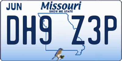 MO license plate DH9Z3P