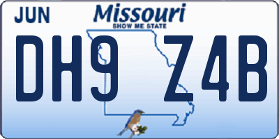 MO license plate DH9Z4B