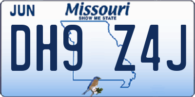 MO license plate DH9Z4J