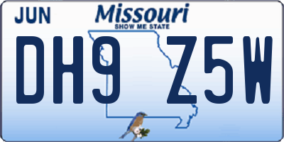 MO license plate DH9Z5W