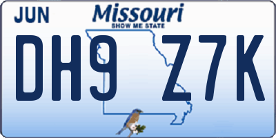 MO license plate DH9Z7K