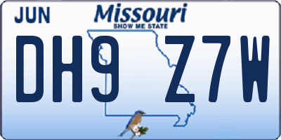 MO license plate DH9Z7W