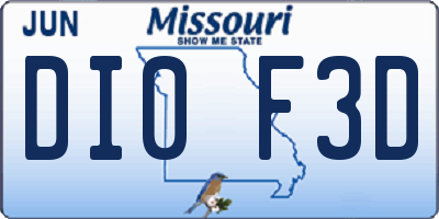MO license plate DI0F3D