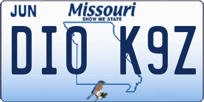 MO license plate DI0K9Z