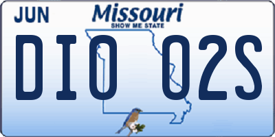 MO license plate DI0O2S