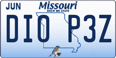 MO license plate DI0P3Z