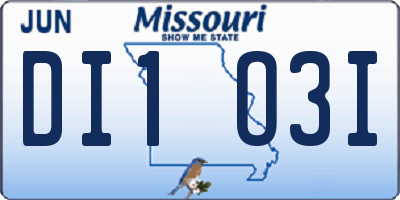 MO license plate DI1O3I