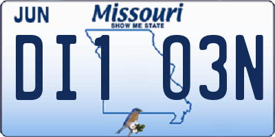 MO license plate DI1O3N