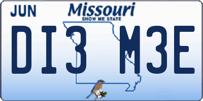 MO license plate DI3M3E