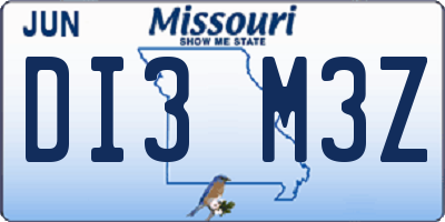 MO license plate DI3M3Z