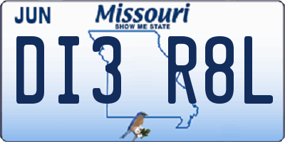 MO license plate DI3R8L