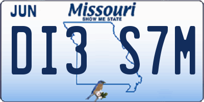 MO license plate DI3S7M