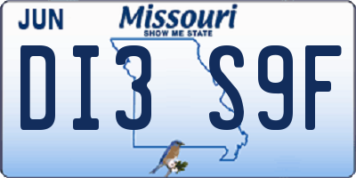 MO license plate DI3S9F