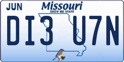 MO license plate DI3U7N