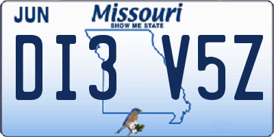MO license plate DI3V5Z