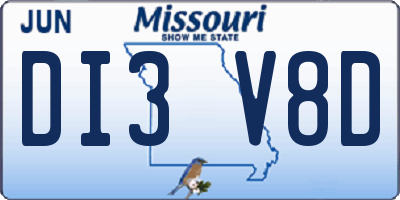 MO license plate DI3V8D