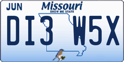 MO license plate DI3W5X
