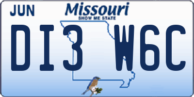 MO license plate DI3W6C