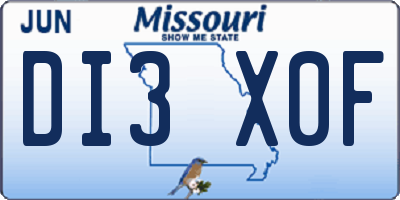 MO license plate DI3X0F