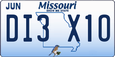 MO license plate DI3X1O
