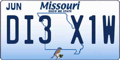 MO license plate DI3X1W