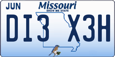 MO license plate DI3X3H
