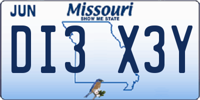 MO license plate DI3X3Y