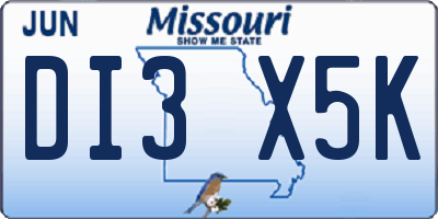 MO license plate DI3X5K