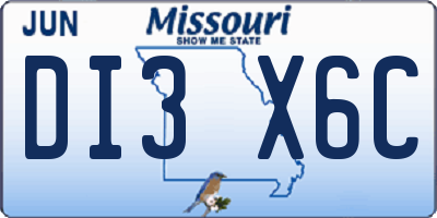 MO license plate DI3X6C