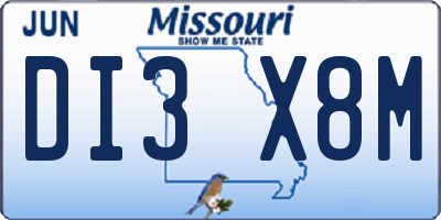 MO license plate DI3X8M