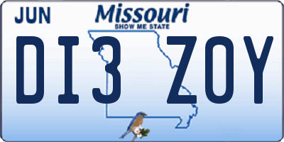 MO license plate DI3Z0Y