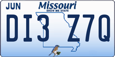 MO license plate DI3Z7Q