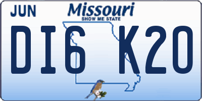 MO license plate DI6K2O