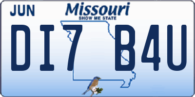 MO license plate DI7B4U