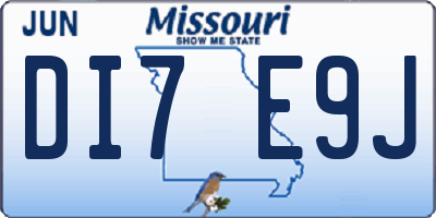 MO license plate DI7E9J