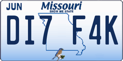 MO license plate DI7F4K
