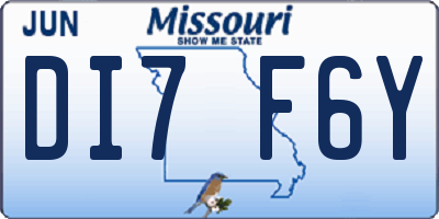 MO license plate DI7F6Y