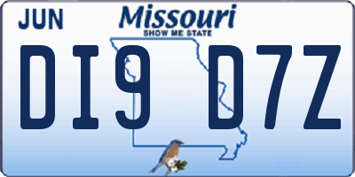 MO license plate DI9D7Z