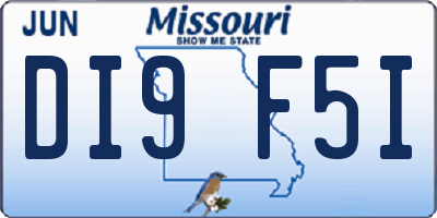 MO license plate DI9F5I