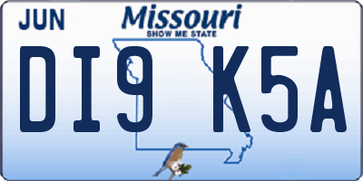 MO license plate DI9K5A