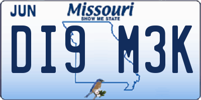 MO license plate DI9M3K
