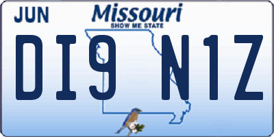 MO license plate DI9N1Z