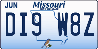 MO license plate DI9W8Z