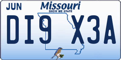 MO license plate DI9X3A