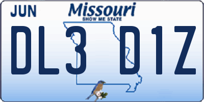 MO license plate DL3D1Z