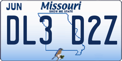 MO license plate DL3D2Z