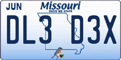 MO license plate DL3D3X