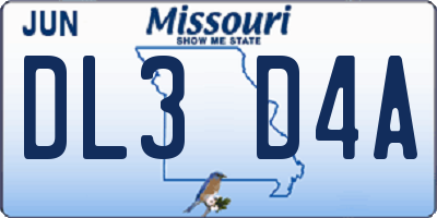 MO license plate DL3D4A