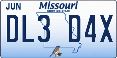 MO license plate DL3D4X