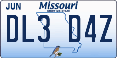 MO license plate DL3D4Z
